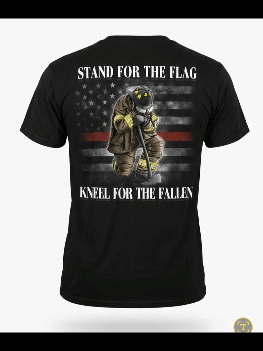Fight The Red Line Firefighter Gildan Black Crewneck Tee with USA Flag SIZE LARG